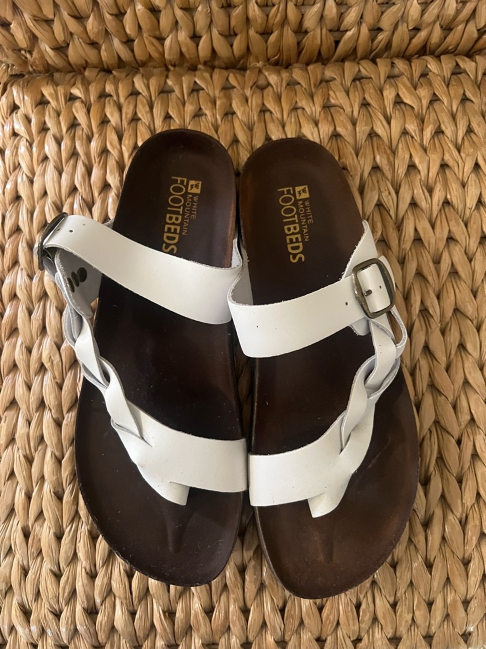 Women’s White Leather Braided Strap Sandals